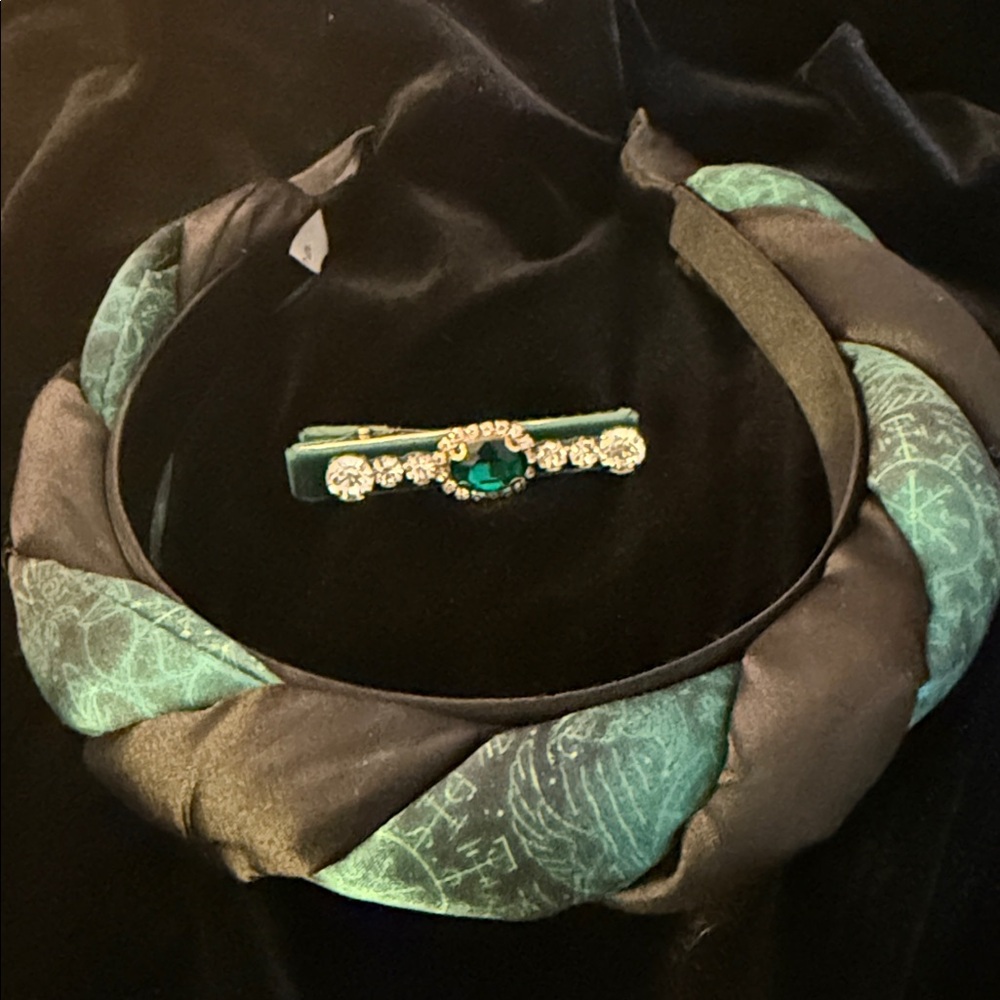 3/$20 Wicked Themed Green and Black Headband and matching Rhinestone Barette